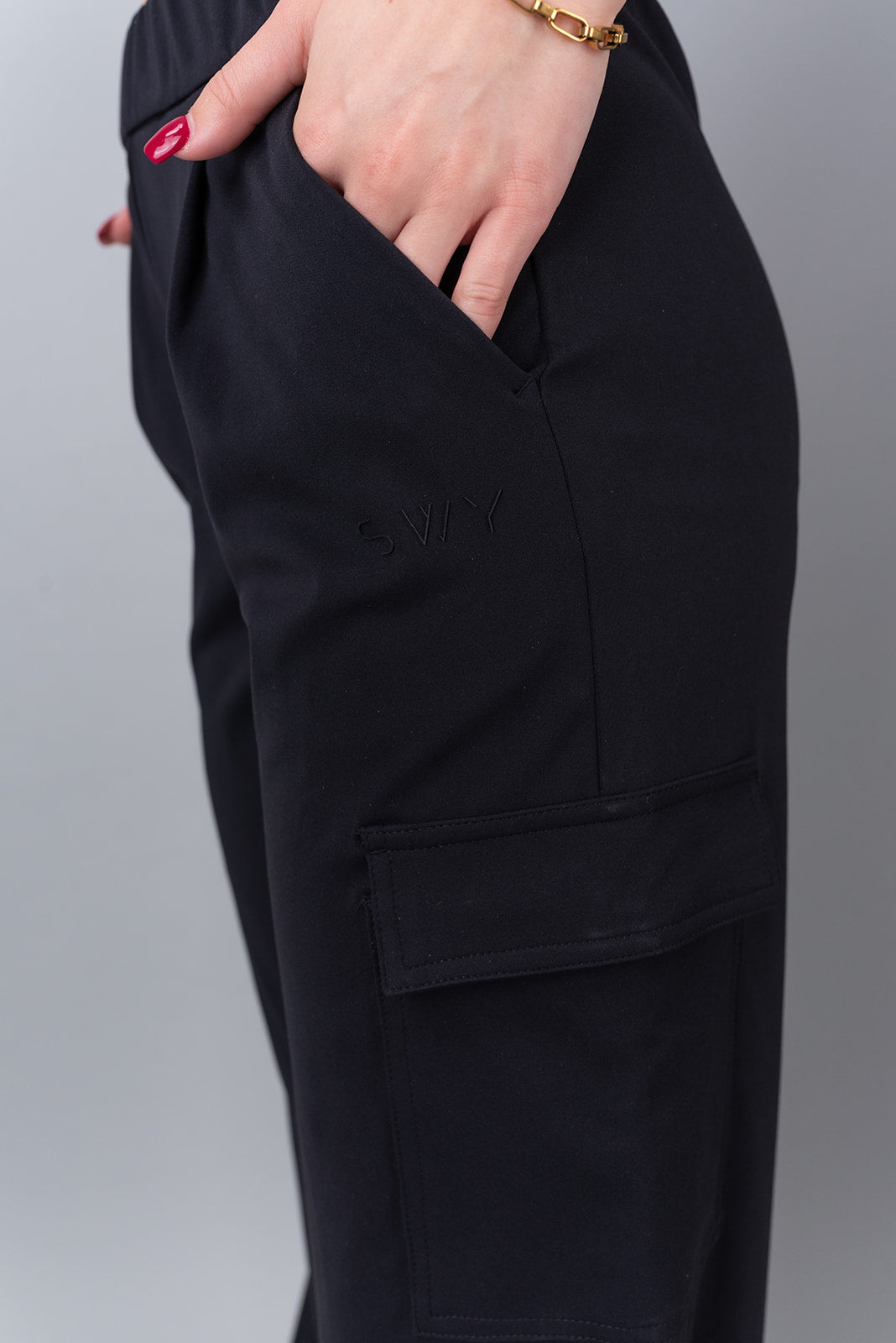 black office cargo pants side pockets