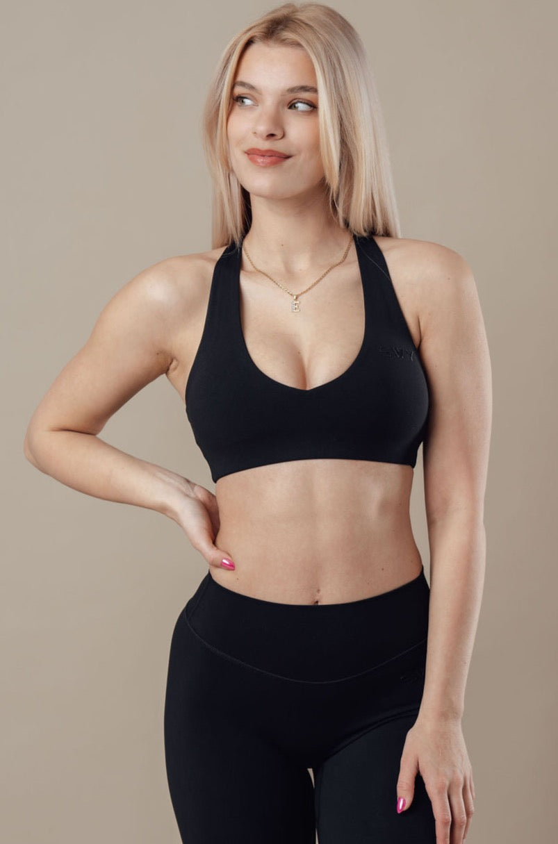 women's Sportuli black and gray strappy sports bra size small